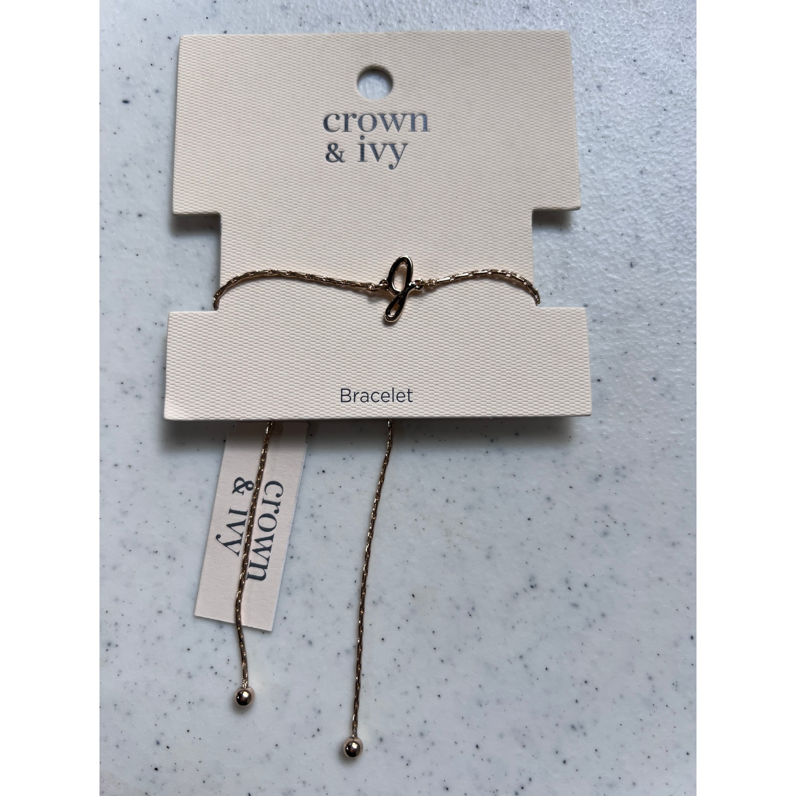 Crown & Ivy Initial 'J' Slider Bracelet Gold Tone New!